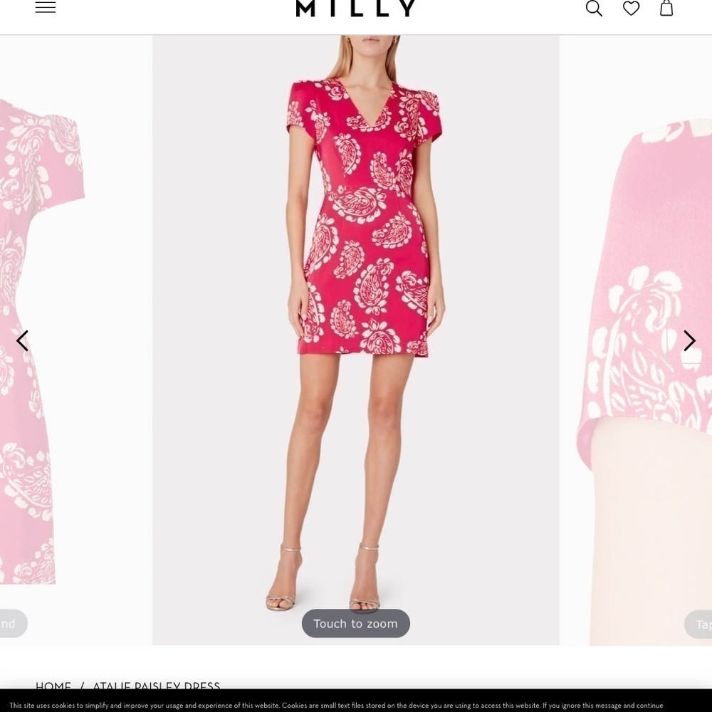 Milly‎ Atalie womens Paisley Dress medium M paisley pink white spellout NEW